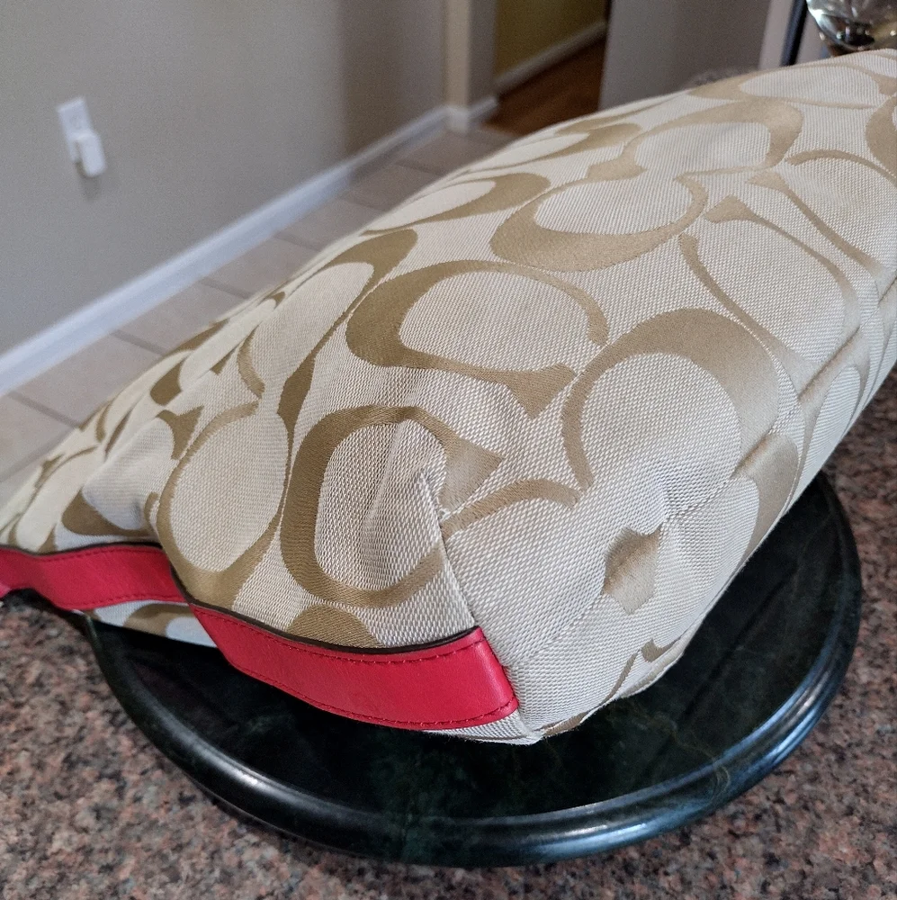 Coach Legacy Signature Courtney Hobo Bag Khaki and Coral Style #22392